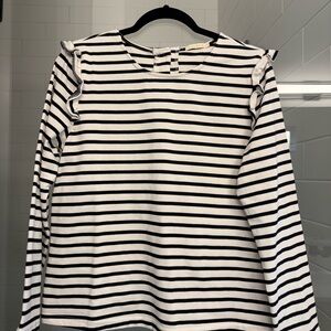 Striped Black and White Ruffle Sleeve Blouse